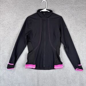 Gore Running Wear Jacket Women Medium Black Pink Wind Stopper Soft Shell Pockets